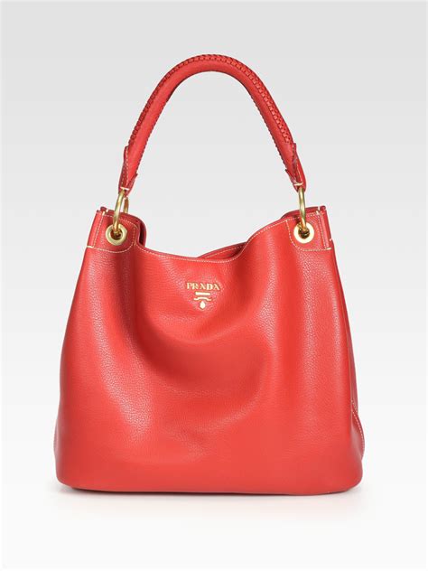 prada vitello daino hobo red|prada vitello daino leather tote.